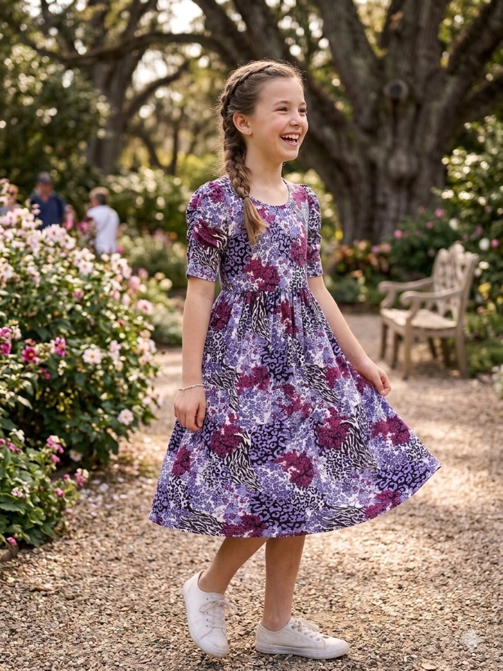 Speechless Floral & Animal Print Midi Dress in Purple and Magenta